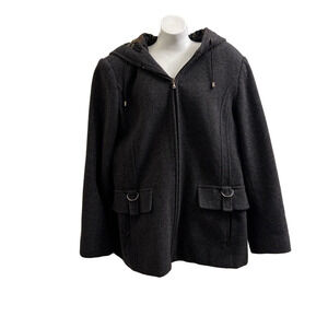 Fleet Street charcoal Gray Hooded Coat with Pockets and zippers size Large